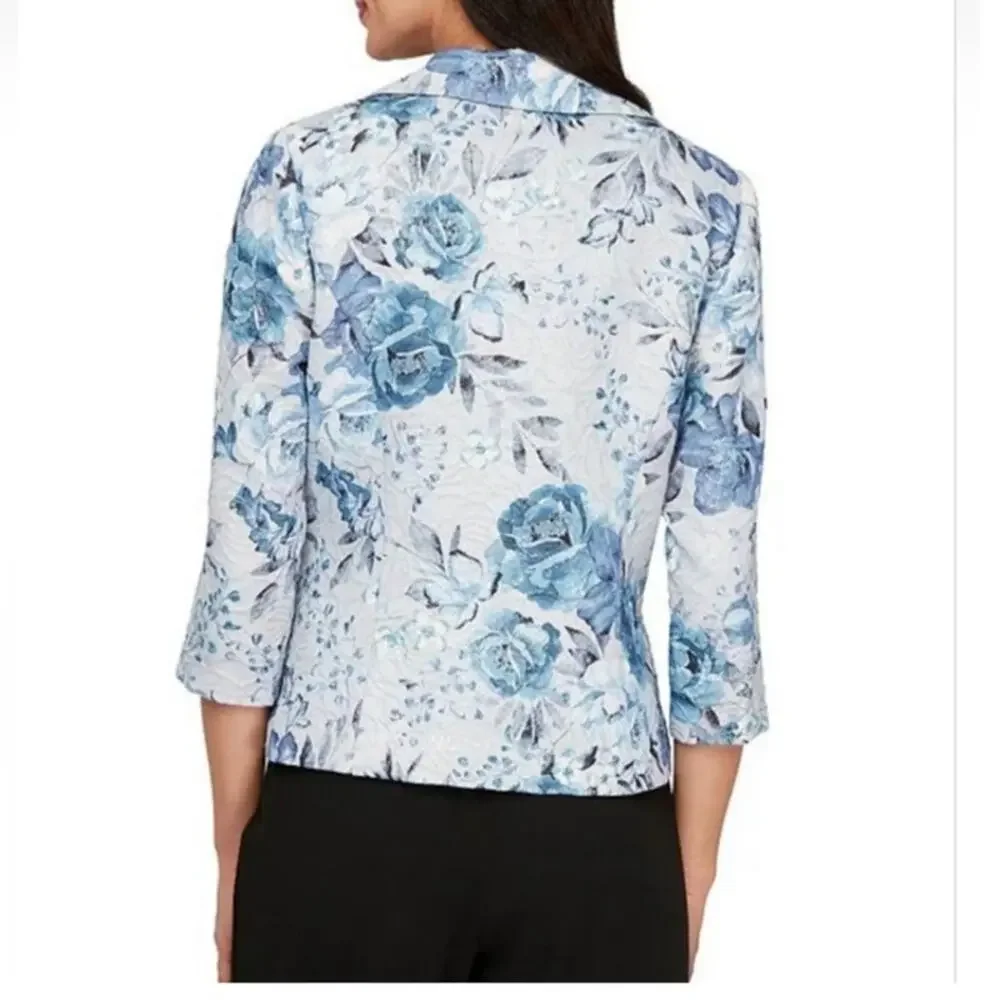 Alex Evenings Womens Formal Floral Printed Camisole & Matching Jacket Blue Large